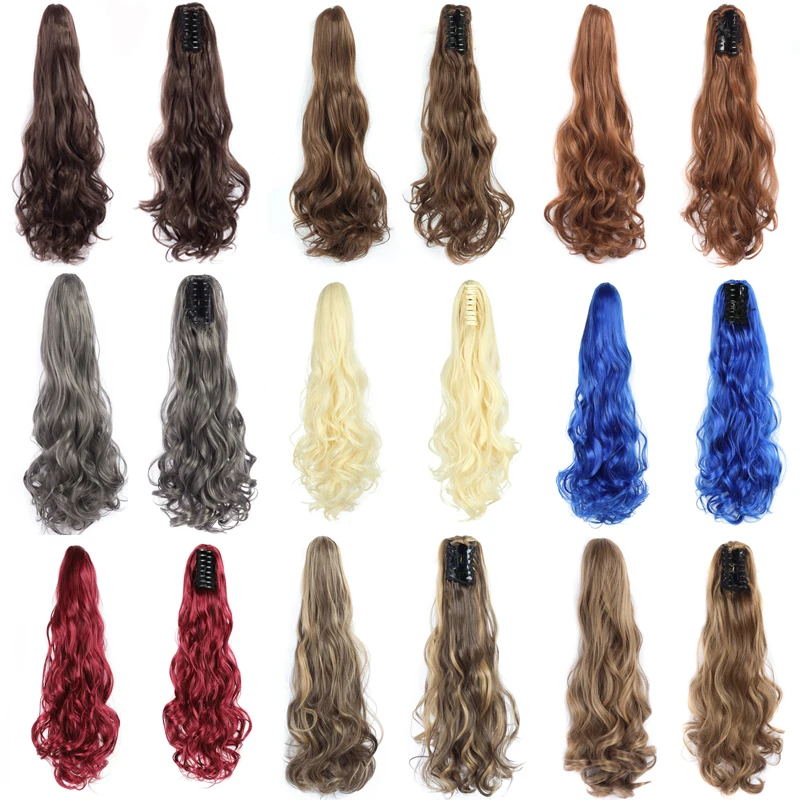 LISI GIRL Synthetic 22" Long Wavy Wrap Around Clip In Ponytail Hair Extension Heat Resistant Natural Wave Pony Tail Fake Hair