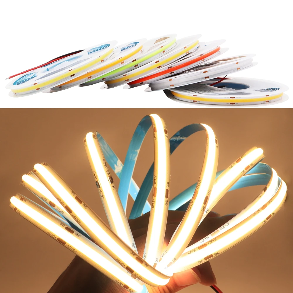 5m FOB COB LED Strip Light Kit with Controller Power Supply Tuya Wifi  Dimmer 5mm 8mm 10mm Width Linear FCOB LED Tape Bar 16.4FT