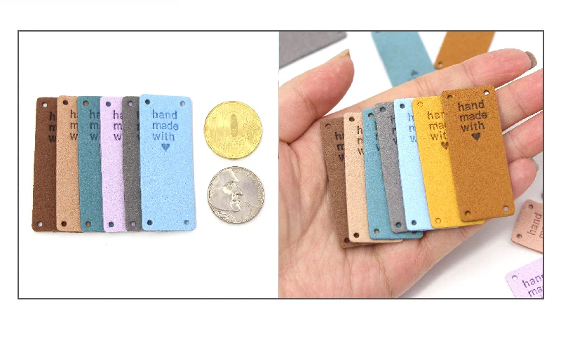 Description Picture 4 of item20Pcs Fiber Leather Tags For Handmade With Love Labels For Clothes Sew Label Hand Made Tag For Hats Knitted Garment Accessories