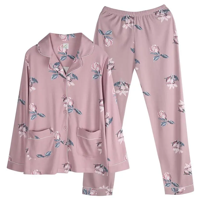 

Pajamas Women's Cotton Long-Sleeved Thin Spring and Autumn Plus-sized Suit Female Clothing Pyjamas Women Cotton Clothes
