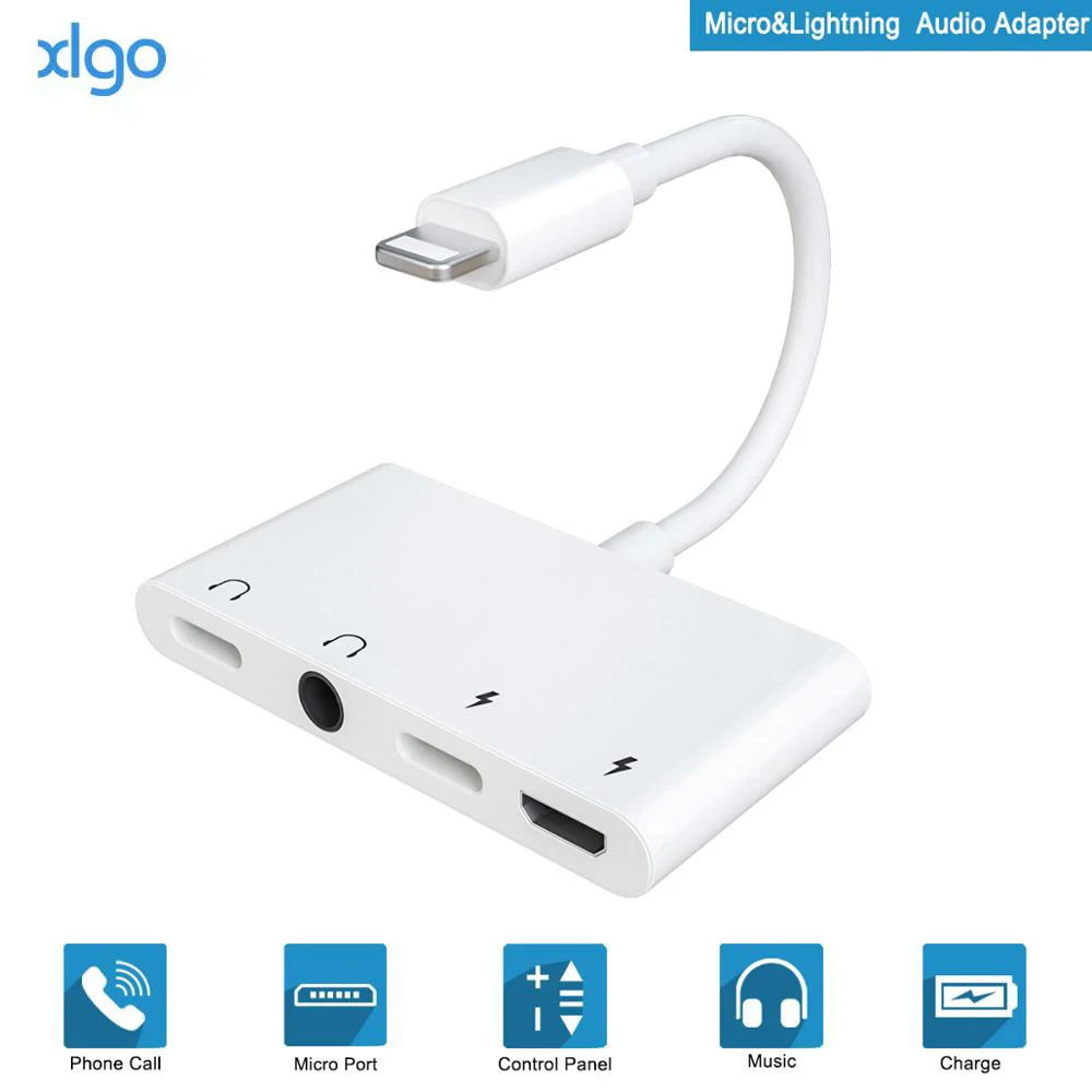 4 in 1 for Lightning to 3 5mm Headphone Aux Jack Audio Adapter With Micro USB Charge Audio Port For iPhone X XR XS 8 7 iPod iPad