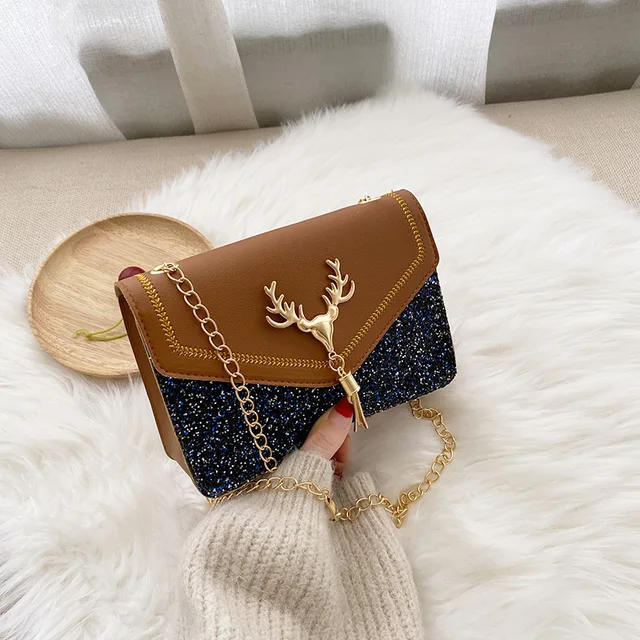 2021 Reindeer Women Handbags Deer Christmas Style Clutch Woman Purse Evening Handbags Shoulder Wedding Dinner Crossbody Bag brown