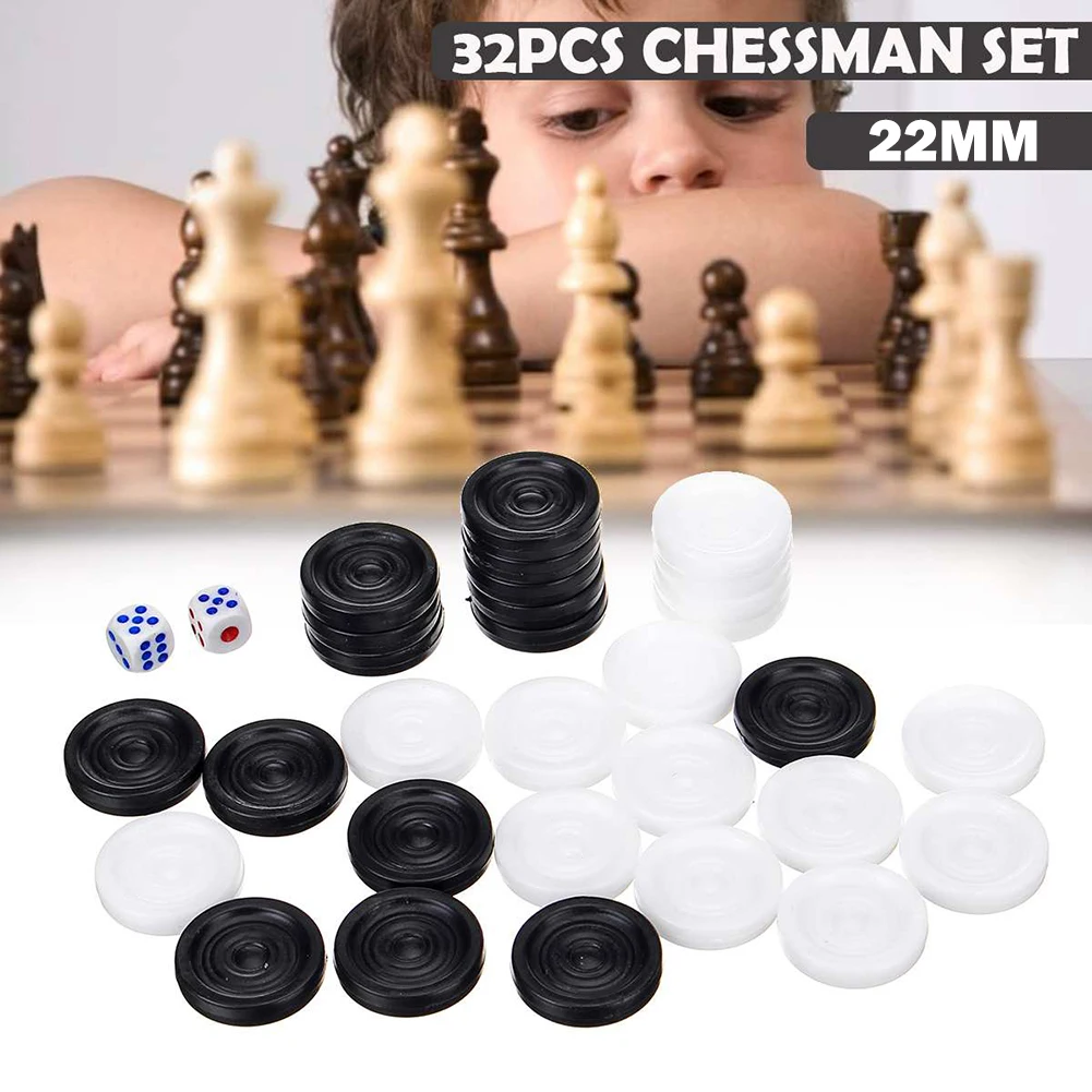 Plastic Checkers Backgammon Chess Pieces 30pcs/Set With 2 Dice