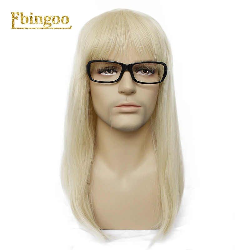 

Ebingoo 70s 80s Hallween Metal Rocker Disco Wig Men Blonde Long Straight Synthetic Wigs with Bangs Mullet Wig for Male Female