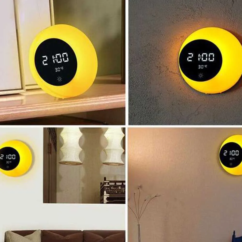 Sleeping LED Digital Alarm Clock Office Night Light Eye Protection Home Decoration Shape USB Charging Temperature Display
