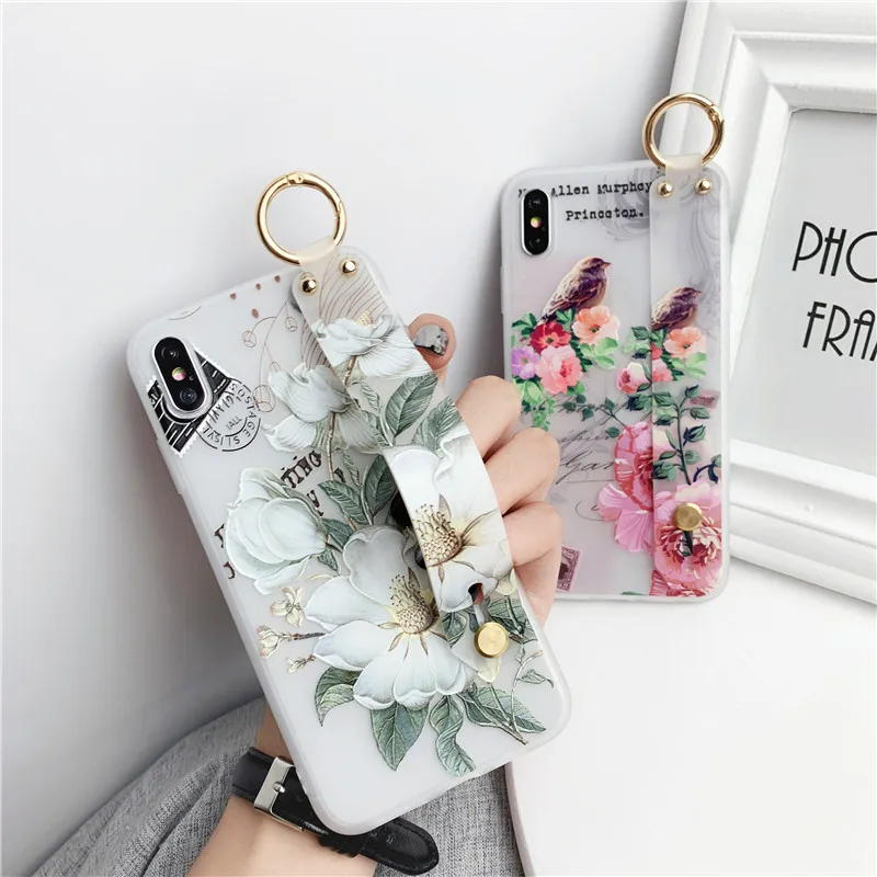 

3D Relief Flower Phone Cases For Samsung Galaxy A10 A20 A30 A40 A50 A60 M40 A70 A80 A90 M10 M20 M30 A40S Soft Wrist Strap Cover