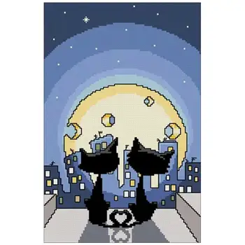 

Lover cats in the moonlight Patterns Counted Cross Stitch 11CT 14CT DIY Chinese Cross Stitch Kits Embroidery Needlework Sets