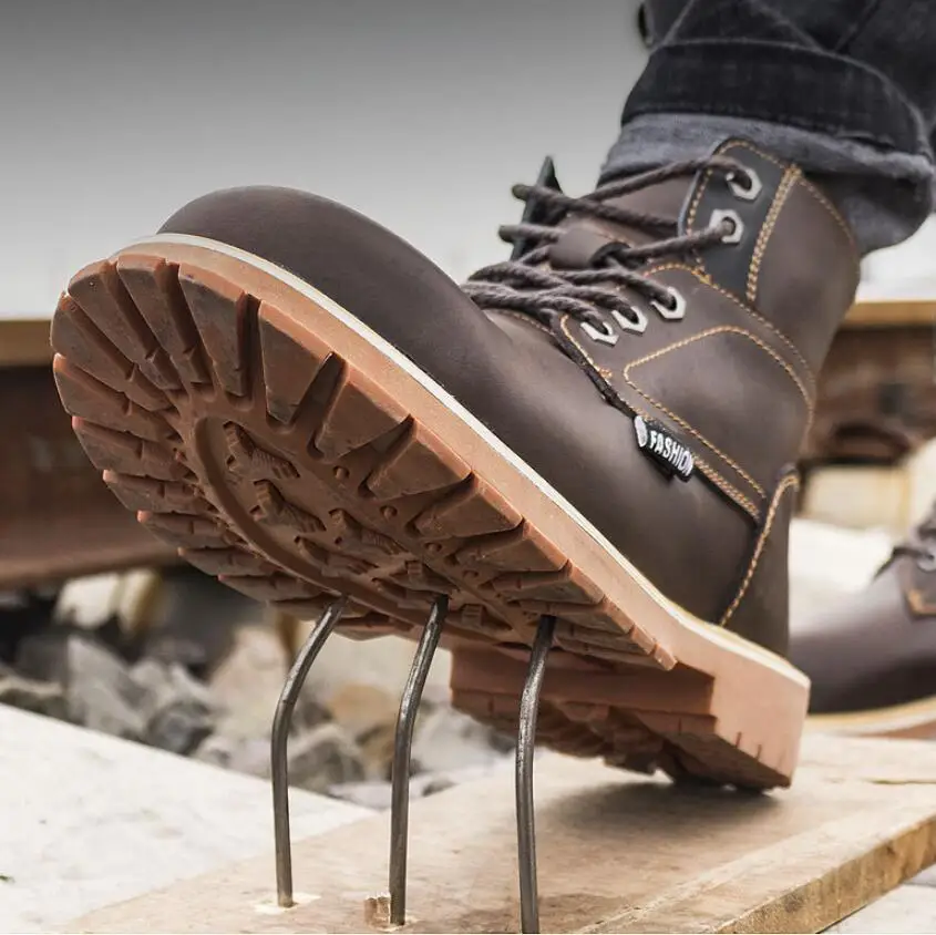 

JX773 boots men Leather safety shoes Steel toe cap Anti-smashing anti-piercing Indestructible Martin Boots zapatos de hombre