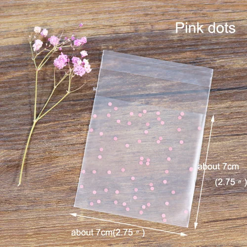 7x7cm pink 100 шт горошек матовый пластиковый пакет печенья Упаковочные пакеты самоклеющийся пластиковый конверт офисные школьные принадлежности - Цвет: 7x7cm pink