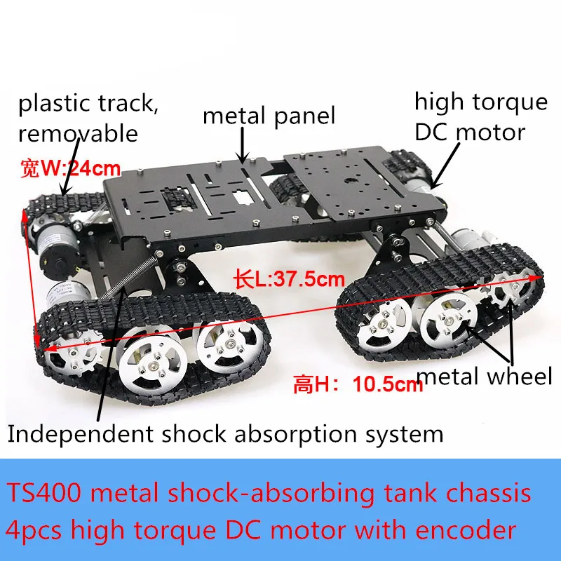 4WD Metal Shock Absorption Tank Chassis Smart Crawler Robot Kit 4pcs High Torque DC Motor DIY For Arduino Education