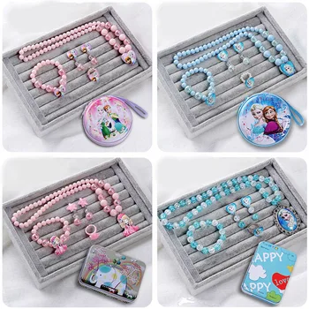 

Kids jewelry sets for girls Princess ice pink blue acrylic plastic resin toys pig necklace bracelet ring box bag