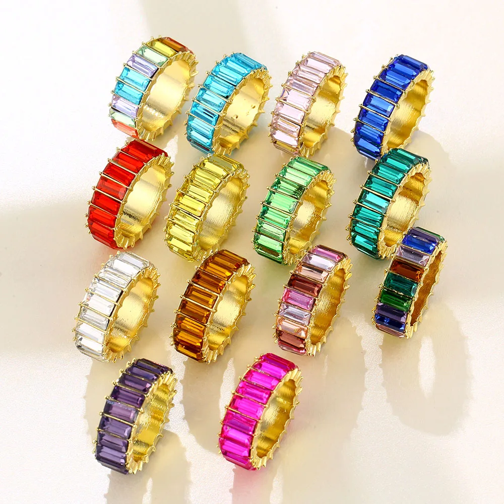 Lost Lady Summer Colorful Rainbow Zircon Wide Rings for Women INS Fashion Girls Crystal Rings Wholesale jewelry Bijoux Love Gift - Image 2