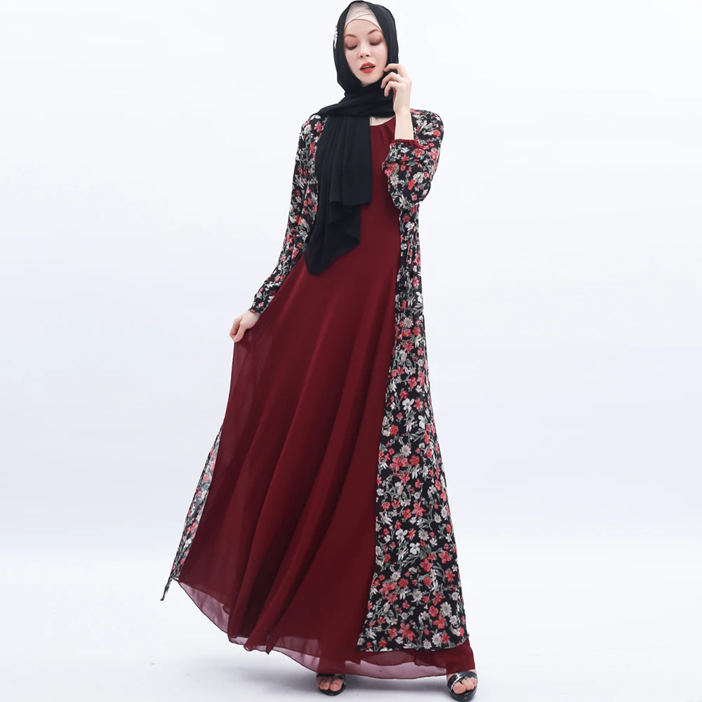 

Floral Printing Summer Cardigan Chiffon Elegant Long Dress Women's Ramadan Abaya Kaftan Islamic Turkey Muslim Bandage Cardigan