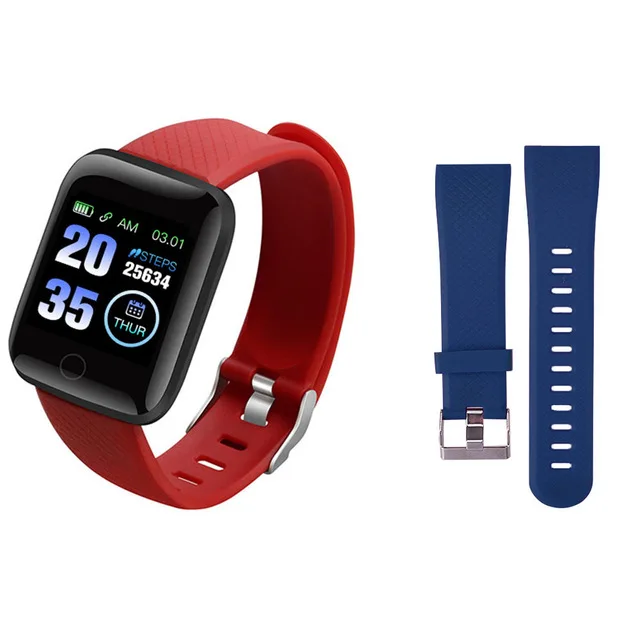 And blue strap New Smart Couple Watch Wearable Waterproof Pedometer Bluetooth Heart Rate Sleep Monitoring Children Men And Women Watch - Color: And blue strap