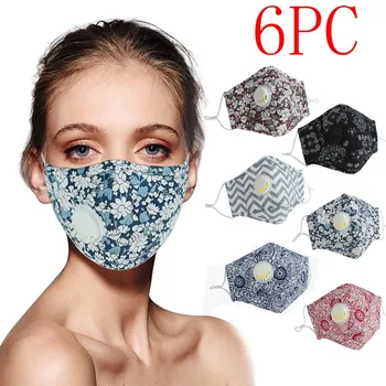

5/6 PC Mouth Mask/ 1 Mask With 2 PCS Filters Unisex Breathing Valving Printed Dust Proof Washable Face Mask Mascarar