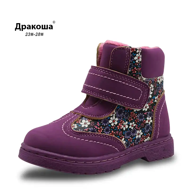 Apakowa冬秋女の子ブーツ花子供の靴暖かいショートぬいぐるみ快適な子供puマーチンブーツ幼児女の子 Boots For Girls Autumn Girls Bootsboots Floral Aliexpress