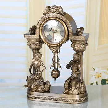 

European art clock / sweep second Modern design Bracket Clock Wood Living room clock Gift Ornaments Crafts Table Clocks Masa saa