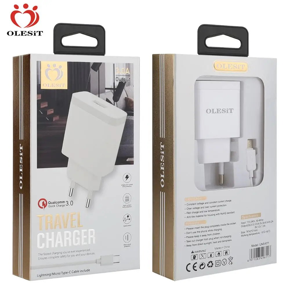 OLESiT Quick Charge 3,0 18 Вт USB зарядное устройство type C для samsung S10 plus 3,0 Быстрая зарядка для iPhone 11 Pro