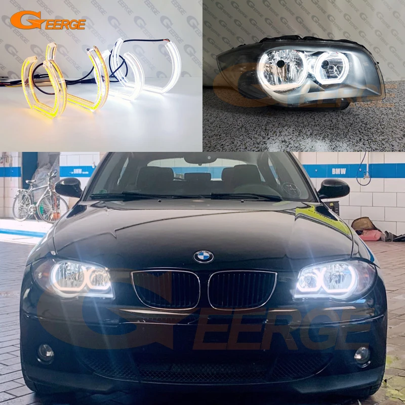 

For BMW 1 Series E82 E88 E87 E81 Excellent White Amber switchback DTM Style LED Angel Eyes halo rings DRL turn signal light