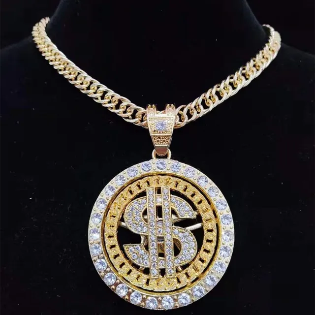 Men Hip hop Iced out Bling Rotatable 
