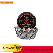 10 шт. Alien clapton ss316L NI80 A1 готовые катушки для RBA RDA RTA vape танк электронных сигарет к vape инопланетянин нагревательный провод