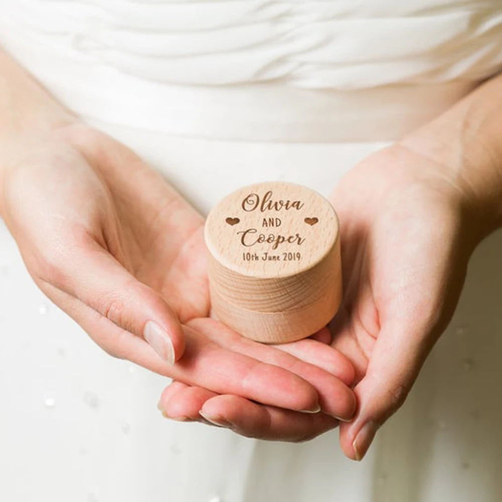 Personalized Ring Box, Wooden Unique ring box, Custom Engraved Names Wedding Ring bearer box