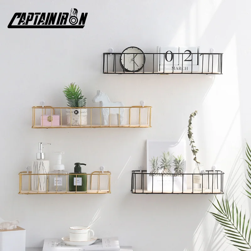 CAPTAINIRON Wall Decoratioin Iron Wall Shelves Scandinavian Style Home Decor Metal Wall Shelf for Kitchen Bathroom Accessories CAPTAINIRON Wall Decoratioin Iron Wall Shelves Scandinavian Style Home Decor Metal Wall Shelf for Kitchen Bathroom Accessories