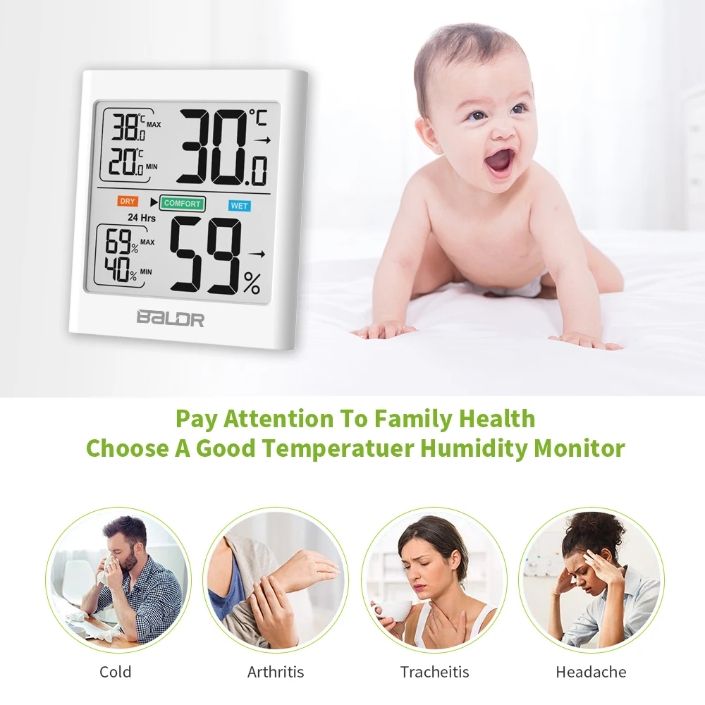 Koop Baldr Digitale LCD Display Indoor Thermometer Hygrometer Thermo hygrometer met Smart Backlight Meter Weerstation Tester