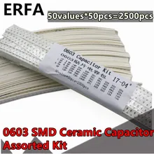 

50values*50pcs=2500pcs 0603 SMD Ceramic Capacitor Assorted Kit 1pF~10uF 10V~50V Chip Samples kiT 1PF 1.5PF 3PF 10NF 1NF 22nf