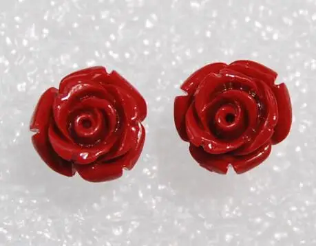 Red Coral Hand Carved Rose Flower Stud Earrings | Украшения и аксессуары