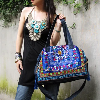 

2020 Vintage embroidery one shoulder bag shoulder bag denim bag national bag