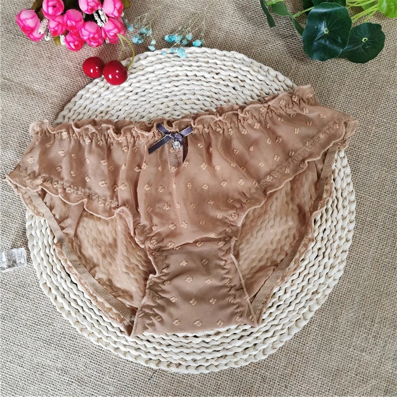 

Khaki chiffon decorated women's panties light, thin and soft