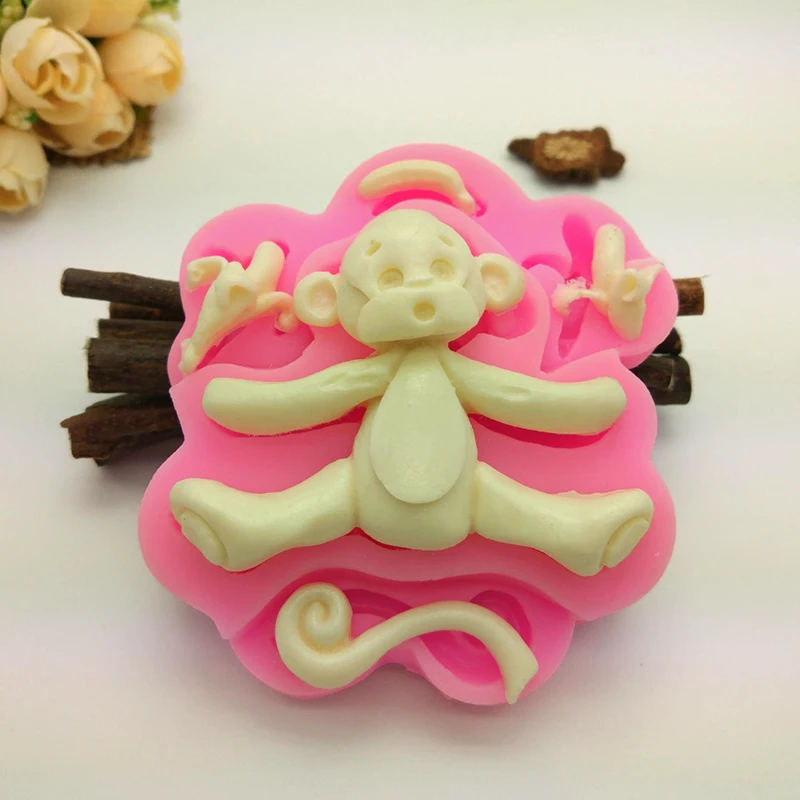 Милый мультфильм обезьяна силиконовая форма Gumpaste формы для выпечки помадка формы для украшения торта инструменты шоколадная Смола Глина Ремесло плесень