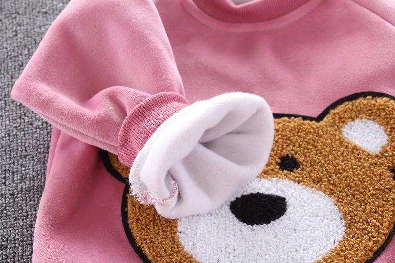 baby outfit matching set Baby clothes winter thick warm suit cartoon bear hooded sweater baby boy baby girl fleece children gold velvet three-piece suit best Baby Clothing Set