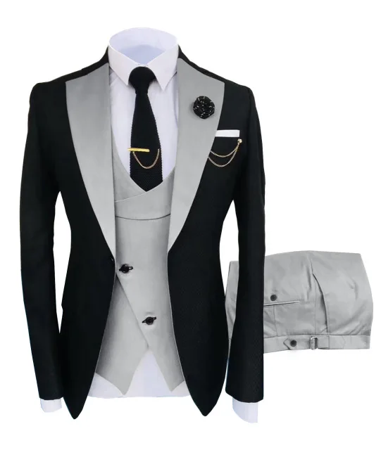 Men Suits Tuxedos Pant Vest Costume Jacket Groom Slim-Fit Black Formal 3-Pieces New