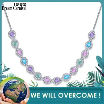 

DreamCarnival 1989 Unique Pastel Colors Mix Rainbow Design Pink Blue Green Zircon Charms Necklace for Women Collares SN07018-FR