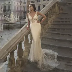 Свадебное платье со смайликом и русалочкой; блестящее свадебное платье в стиле бохо с v-образным вырезом; арабское платье; Vestido De Noiva;
