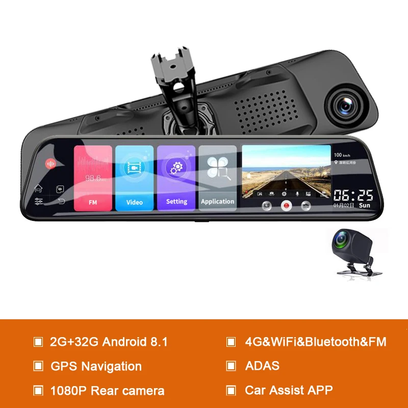 1" Android 8,1 Автомобильный видеорегистратор Камера gps Navi зеркало двойной 1080P рекордер 4G Wifi ADAS Dash cam FM подключен к автомобильному динамику