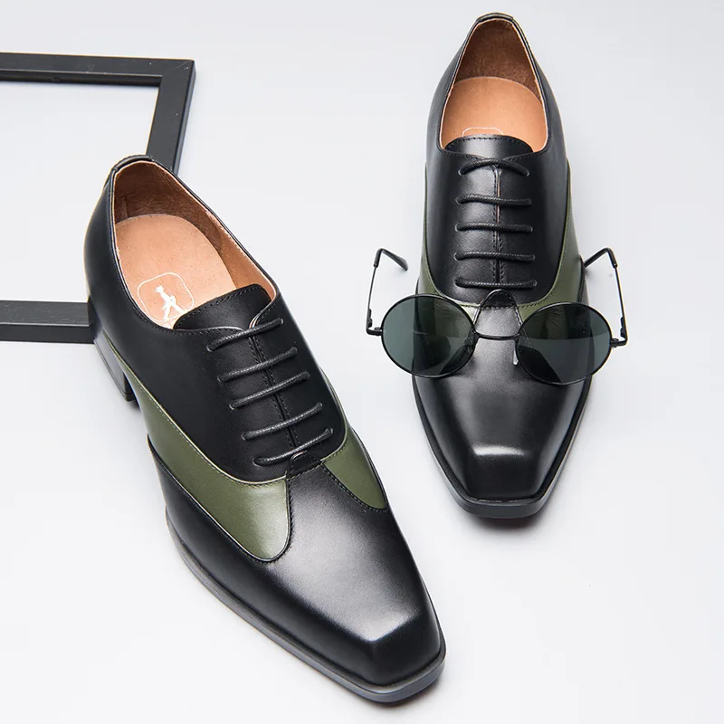 

2019 Summer New Style Men England Leather Shoes Full-grain Leather Small Square Head Extra High Leather Shoes Men's Trendy Shoes