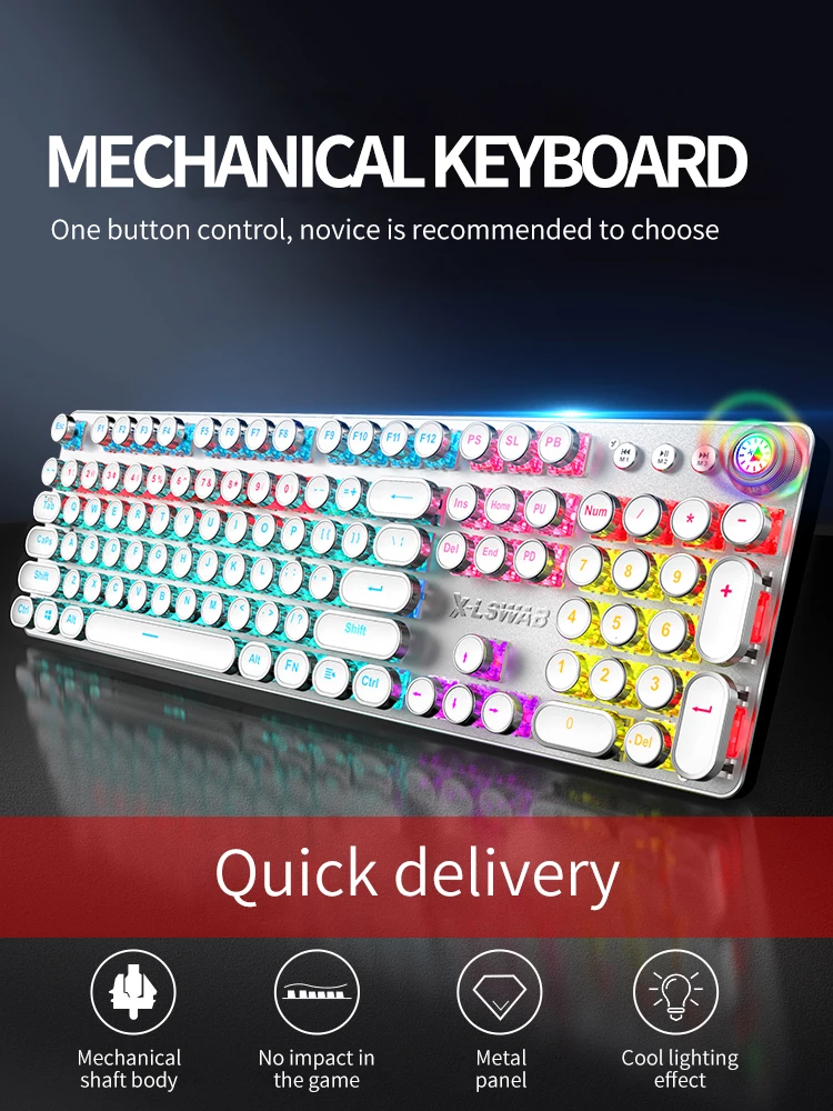 EWEADN Newest Wired Mechanical Keyboard 104 Keys Auto Switch Shaft Punk LED Backlight Professional Computer Gaming