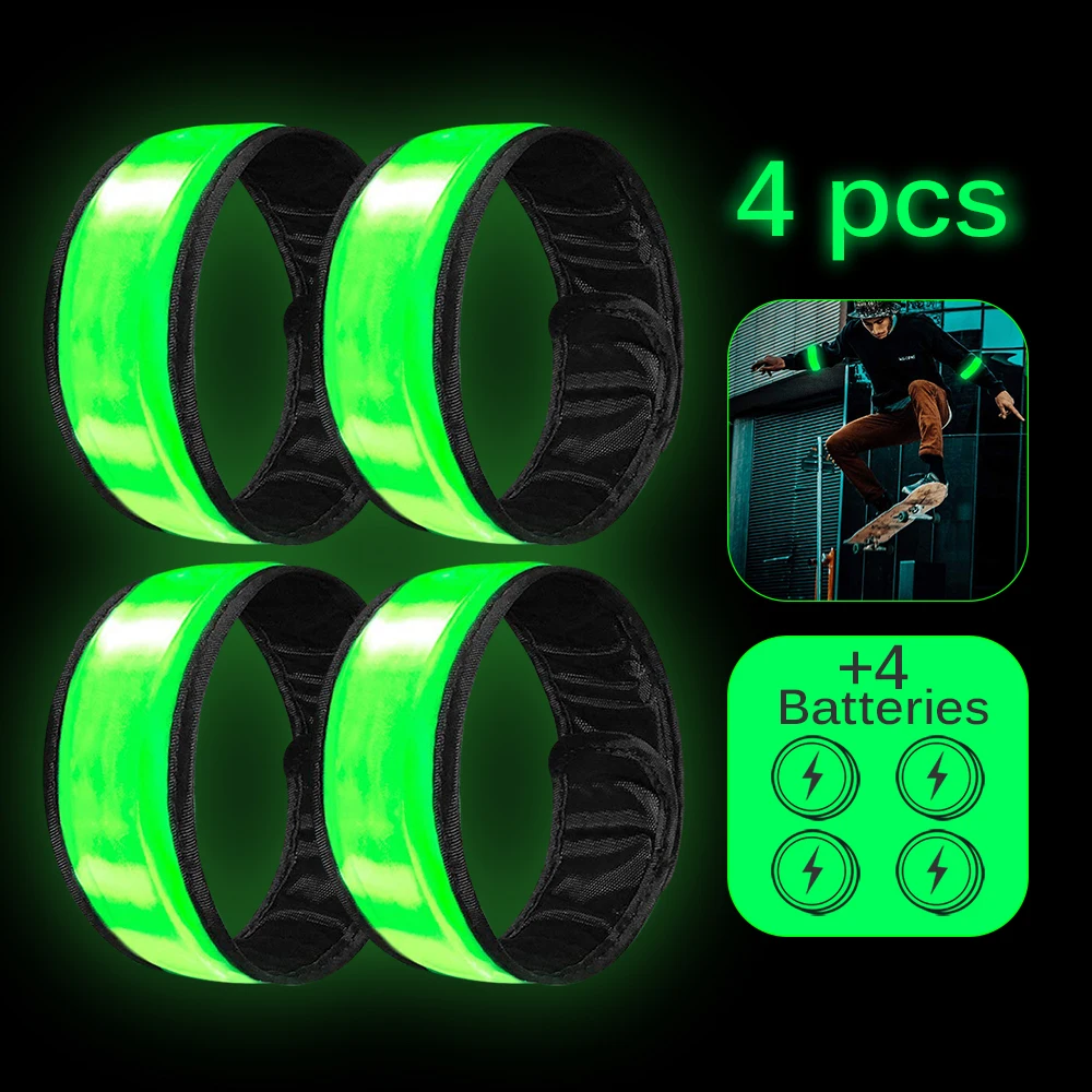 Glowing Wrist Flashing Reflective Safety Slap Light Up LED Armband Glow Sports Night Running Cycling Outdoor Exercise Activities