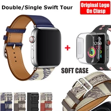 Herm логотип на застежке Свифт кожаный двойной один тур часы ремешок для Apple Watch серии 5 4 3 44 мм 40 мм браслет для iWatch