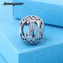 Винтажные Амулеты с буквой алфавита в, ажурные амулеты из стерлингового серебра 925 пробы, хорошее ювелирное изделие, подходит браслет-Талисман из бусинок, ожерелье сделай сам для женщин LE16b
