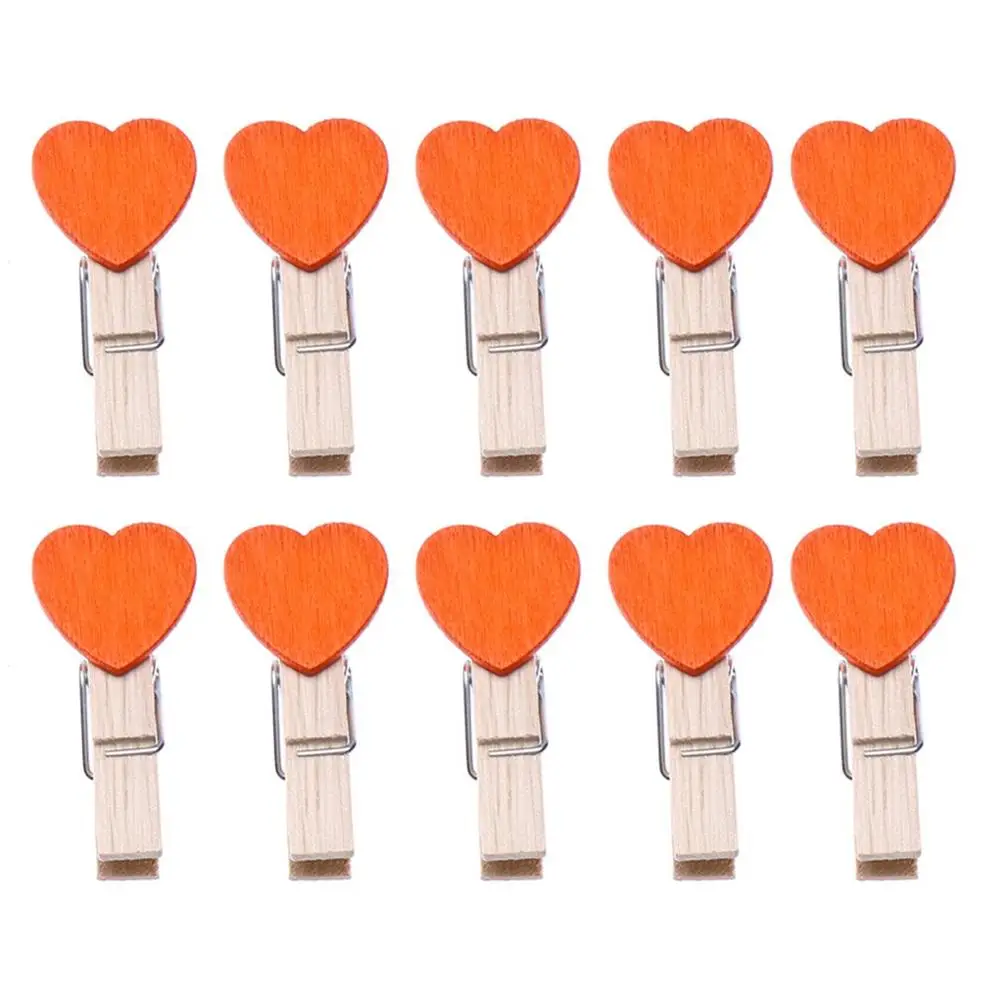Orange 10 шт./лот, мини-кубик в форме сердца, деревянный зажим, сделай сам, фото, памятка, скрепки, ветрозащитная деревянная карточка для размещения, держатель, подставка для одежды - Цвет: Orange