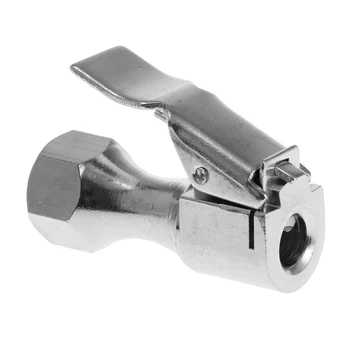 

Silver 1/4' NPT Straight Brass Lock on Tire Inflator Air Chuck with Clip
