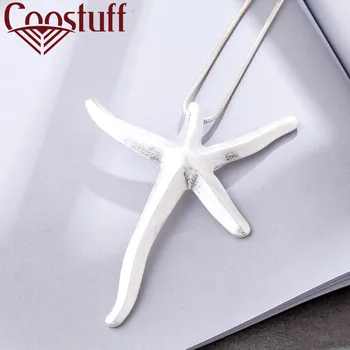 

Fashion Starfish Silver Color Pendants Necklace Suspension Jewelry Long Female Initial Neck Chain Decoration For New Year Gift