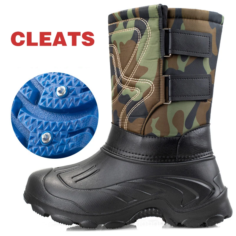 

Winter Boots 2022 New Camouflage Snow Boots Men Shoes Rain Waterproof With Fur Plush Warm Male Casual Mid-Calf Work Fishing Boot