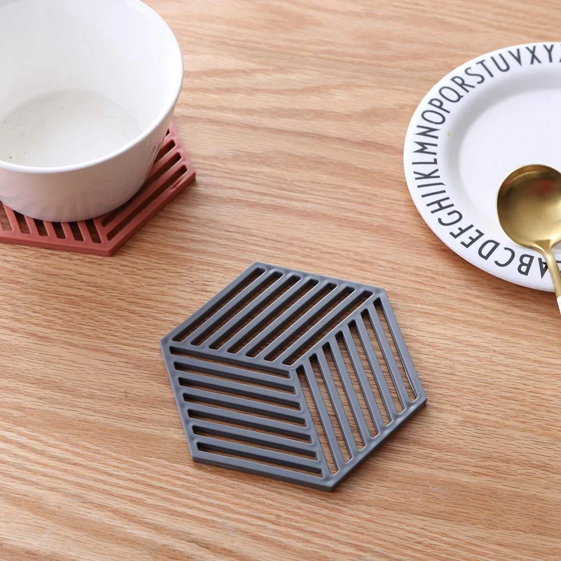 5x шестигранные Горячие подставки Trivet коврики двухстороннее использование Нескользящие держатели для горшков гибкие подставки под чашки для домашней кухни и столовой