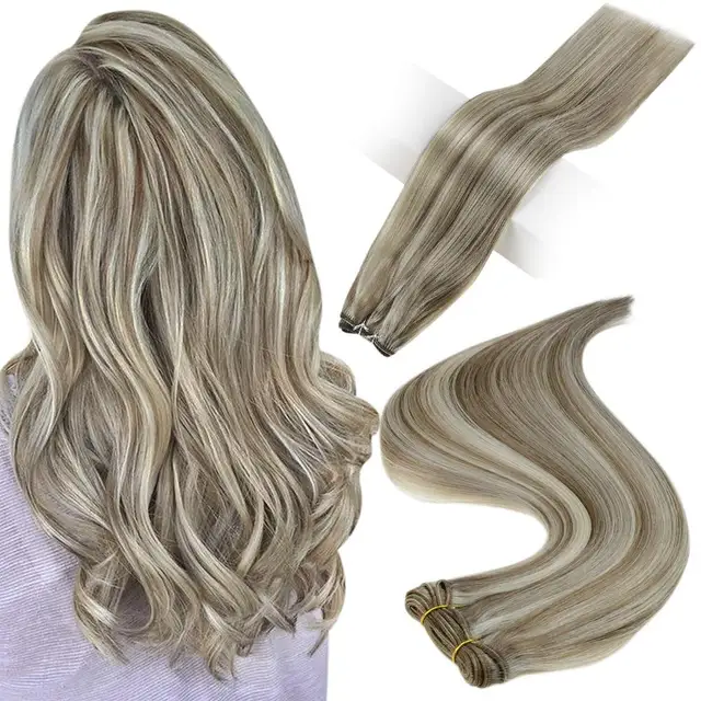 Full Shine Human Hair Weft Extensions Hair Bundles Ombre Blonde Color 100g Sew In Silky Straight Remy Skin Double Weft For Salon 8p60