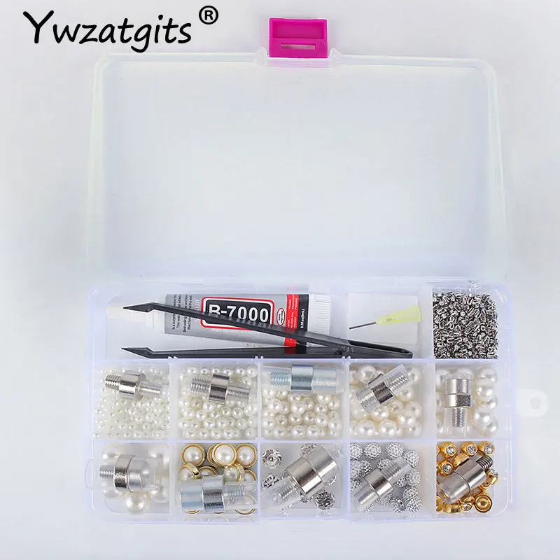 Ceny 1 zestaw ręczny okrągły perłowy przyrząd do mocowania szycia koralik dołączyć maszynę do odzieży, dekoracja ubrań frezowanie dostaw zestaw YJ0229